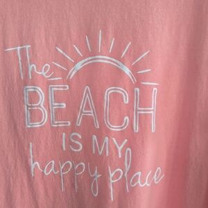 Pink Coral Color W White The Beach Is My Happy Place Graphic T-Shirt
